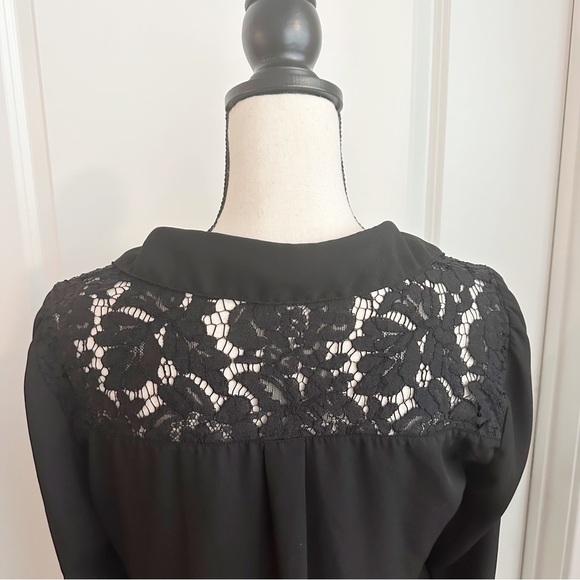 Roz&Ali Lace Black Llng Sleeve Button Up Blouse - Picture 6 of 7